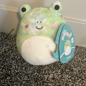 Green and blue tie-dyed frog